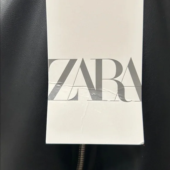 ZARA NWT Faux Leather Bomber Jacket Black Medium Oversized Zipper Closure - Picture 2 of 9